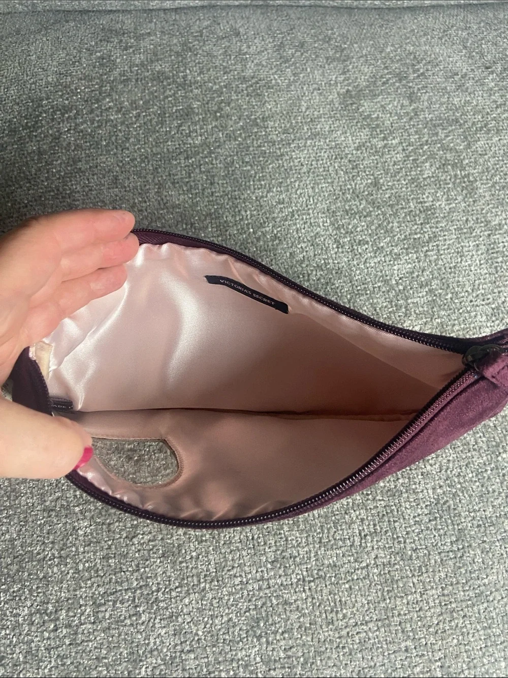 Victoria's Secret Plum Wristlet Clutch with Pink Heart Accent